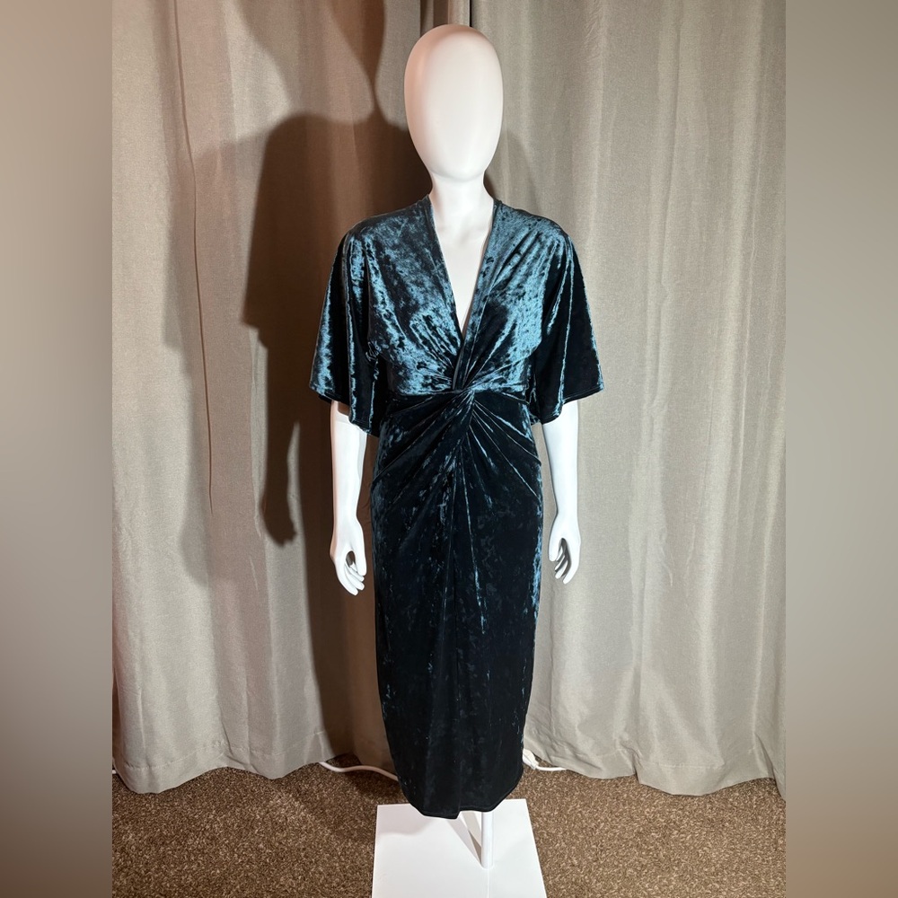 Zara Teal Velvet Midi Dress
